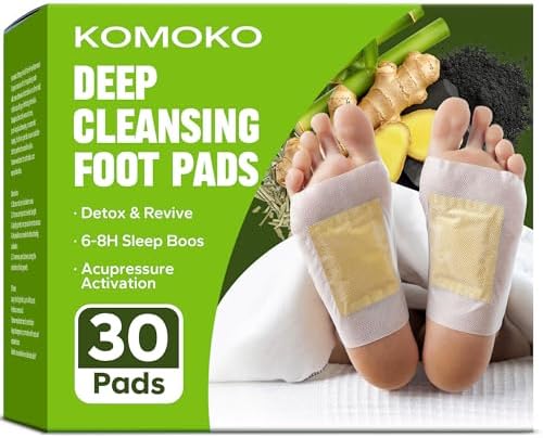 Komoko Deep Cleansing Foot Pads (30 Pcs), Herbal Foot Pads with Ginger Powder, Bamboo Charcoal, Mugwort, Organic Patches for Relaxation, Refreshment, and Daily Feet Care, Great for Travel or Home