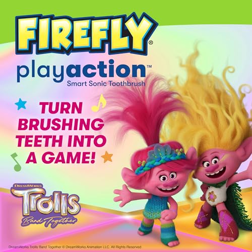 FIREFLY Play Action Trolls Smart Sonic Toothbrush Kit, Interactive Electric Toothbrush with Lights, Music and Games, Batteries Included, Ages 3+