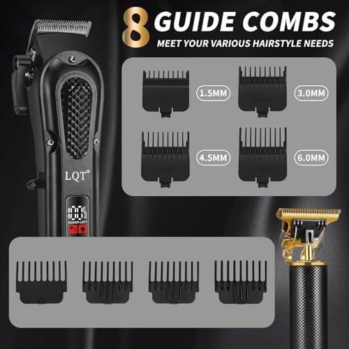 LQT® Men's Professional Hair Clippers Kit，Cordless & Corded Barber Clippers Set，Grooming Rechargeable Beard Trimmer with Adjustable Blade