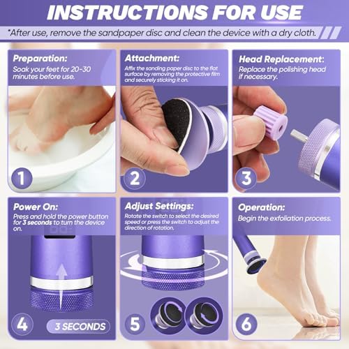 Saker Electric Foot Callus Remover, Electric Foot File Nail Grinder 2 in 1, Rechargeable Pedicure Tools for Feet with 60+10PCS Sandpaper & 12 Adjustable Speeds for Men Women Dead Dry Skin Calluses