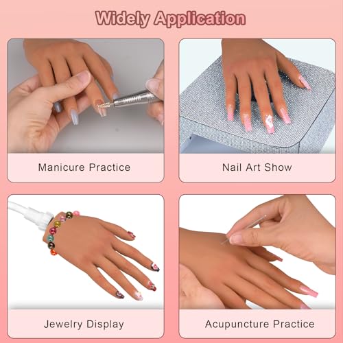 Practice Hand for Acrylic Nails,Silicone Nail Practice Hand with Stand Bracket,Realistic Bendable Mannequin Hand, Fake Hand for Nails Display, Manicure, Nail Tech