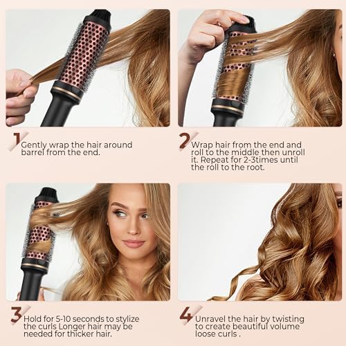 Thermal Brush,10 Temperatures LCD Display Upgrade to 400°F 1.5 in Heated Round Brush Curling Iron Heated Ceramic Tourmaline Ionic Comb 110-240V Volum