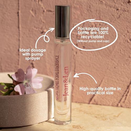 Jean & Len Scent Experience Peony & Lychee, Eau de Toilette with peony & lychee fragrance, practical mini perfume, ideal for on the go, minimalistic glass bottle, 0.34 Fl. Oz.