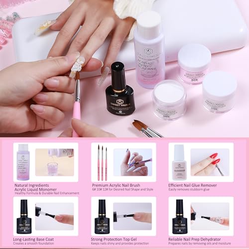 Acrylic Nail Kit with Drill: 20g Clear White Pink Acrylic Powder and Liquid Beginners Set - Professional Brushes Nail Tips Nail Supplies - Full Tools Extensions Starter for Women Home & Salon