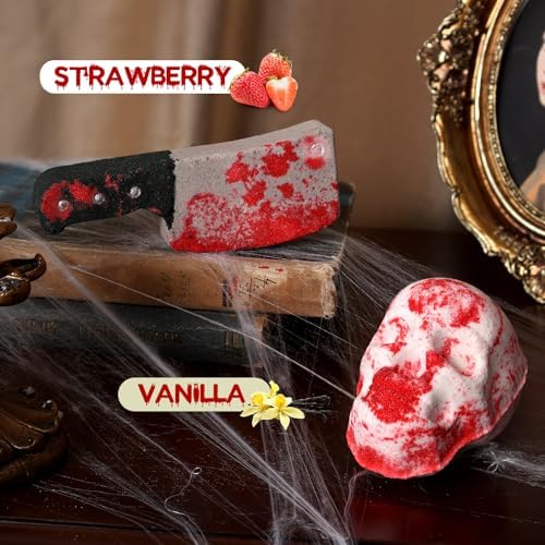 Distaratie 4PCS Spooky Skull Knife Bubble Bathbomb Halloween Bath Bombs for Adults Boys Girls Winter Moisturizing SPA Fizzy Ball Gift for Friend Birthday Christmas Halloween Present Idea Set of 4
