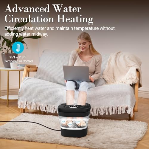Foot Spa Bath Massager, 2025 Upgraded Foot Bath with Circulation Heat, Motorized Shiatsu Massage Balls, Pedicure Soaking Tub with Waves, Remote, Handle, Feet Stress Relief, Gifts