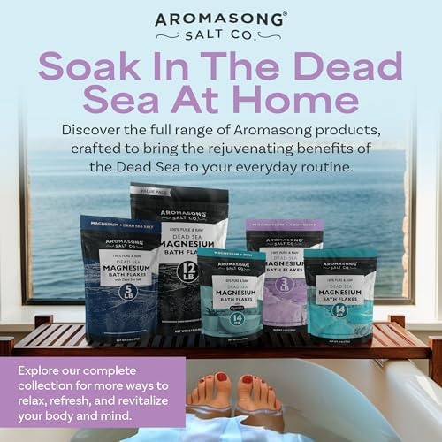 Aromasong RAW Magnesium Bath Flakes with 100% Natural Lavender, 3 LB Muscle Relaxing Organic Salts Mg Chloride, Mineral Soak. (Packaging May Vary)