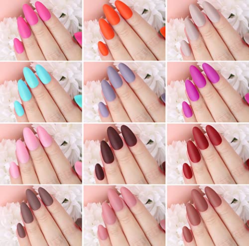 FANDAMEI Press on Nails Almond Matte, 24 Colors 576PCS Press on Nails Medium Almond Matte, Acrylic Medium Fake Nails Full Cover, Natural Press on Nail, False Nails with Nail Glue