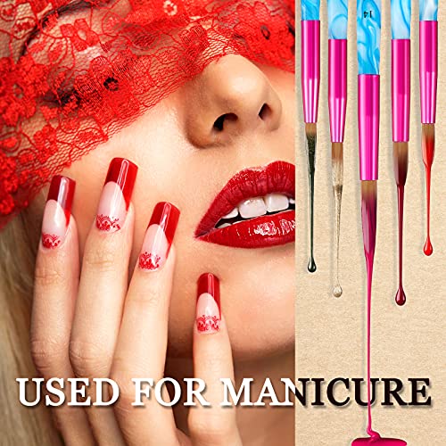 5 Pieces Kolinsky Nail Brush Set - Acrylic Application Brushes With Crimped Shaped Handle for Nail Art Manicure - Sizes 6, 8, 10, 12, 14 (Pink, Blue and White)