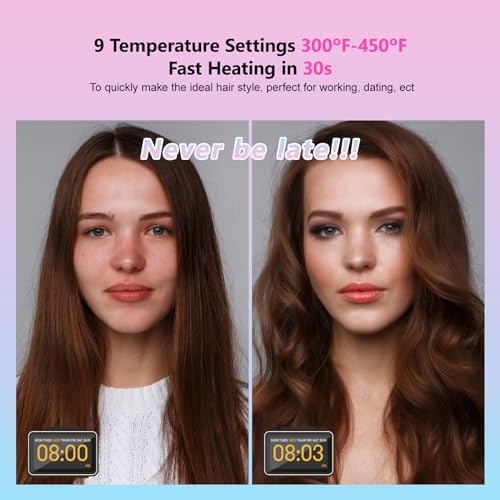 DORISILK Colorful Flat Iron 450 Degrees, Ceramic Hair Straightener and Curler 2 in 1, 30s Fast Heat Straightening Iron for Hair, Dual Voltage Hair Iron 1 Inch Salon Control Temp Gift for Women Girls