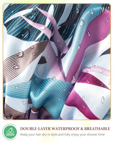 mikimini Large Shower Cap for Women Reusable Waterproof, Adjustable Hair Cap for Shower with Double Layers, Tropic Style Hair Cover for Shower suit for Long Hair, Braids, 2 Pieces