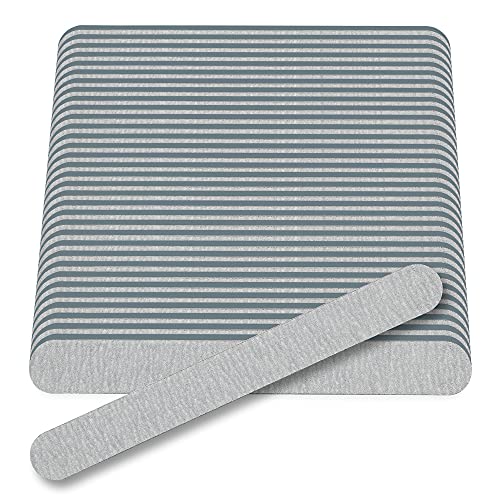 Flowery Nail File 100/180 Grit for Acrylic Nails, Double-Sided Nail Files, Disposable Emery Boards, Manicure Kit, Cushion Core, Silver, 100-Pack