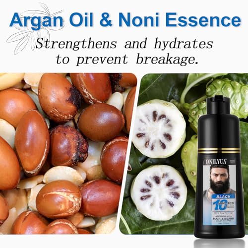 Men's 3-in-1 Black Beard & Hair Dye Shampoo, Instant Grey Darkening Beard Color Shampoo in 10 Minutes, Simpler Gray Reducing Mustache & Beard Dye for Men, with Plant Extract for Healthy Facial Hair