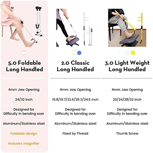 Foldable Long Handle Toenail Clippers Scissors, Easy Reach Pedicure Auxiliary Tools, Extended Nail Clippers for Seniors,Overweight, Hip and Waist Patients| Easy to Carry(with Magnifier, 32Inch)