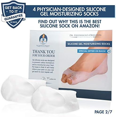 Dr. Frederick's Original Moisturizing Gel Socks - 4 Pieces - Prevents Dry Cracked Heels & Cracked Feet - Day & Night Socks - W4-10 | M5-8