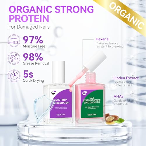Gelike EC Nail Strengthener & Dehydrator Kit: Soft Pink 6-in-1 Strengthener and Dehydrator Set for Stronger in 14 Days - Vegan Allergy-Friendly for Gel Lovers & Sensitive Users