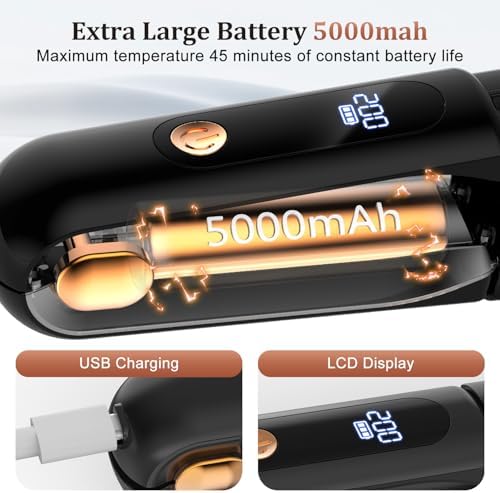 Cordless Hair Straightener Brush 3 in 1,Cordless Rechargeable Hair Straightener Comb Clip 5000mAh,Portable Travel Straightener,Mini Hot Straightening Comb for Women,Ceramic Coating,Black