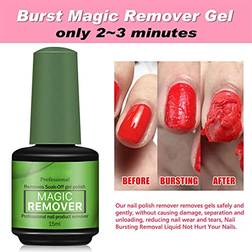Gel Nail Polish Remover - 3 Pack, 15ml Magic Gel Polish Remover, Quickly Soak Off Nails, No Need For Foil, Soaking Or Wrapping (Green)