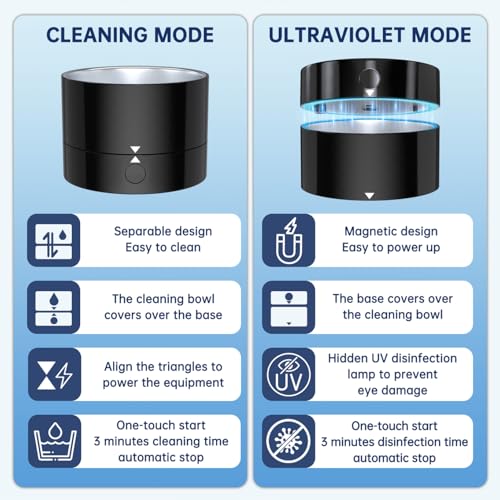 Rechargeable Ultrasonic UV Retainer Cleaner, 5000mAh Battery, Sonic Dental Cleaning Machine for All Dentures, Aligners, Braces, Retainer, Mouth Guards, Jewelry, Portable 42kHz (Black)