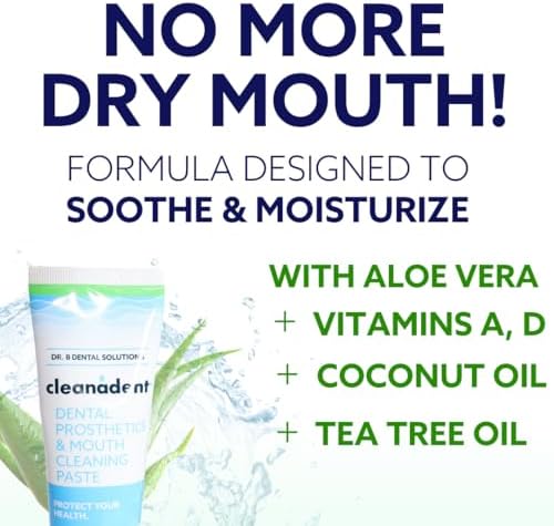 Dr. B Dental Solutions Cleanadent Denture and Gum Toothpaste, ADA Accepted All-Natural Denture Toothpaste for Adults - Removes Odors, Surface Stains and Adhesives - 4 oz