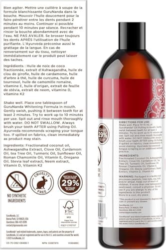 GuruNanda Ashwagandha Oil Pulling Mouthwash, Promotes Calmness, With Neem & Roman Chamomile for Fresh Breath & Happy Gums, Alcohol-Free, With Toothbrush & Tongue Scraper, 8 Oz