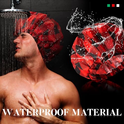 Shower Cap for Men Waterproof Reusable Large Bath Cap Men for Dreadlocks, Braids, Curls, Locs, Curly Hair, 3 Colors(Plaid Pattern)