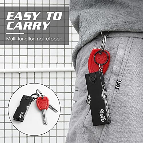 OUTU Keychain Nail Clippers Multitool, 8 in 1 EDC Utility Tool with Nail Clipper, Scissors, Tweezers, Gifts for Him Men Husband Dad Boyfriend (Black)