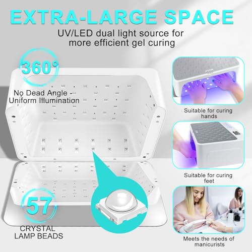 MEKK UV LED Nail Lamp - Luxury Cordless UV Light for Gel Nails with Red Light Skincare,4+2 Timer Modes,Two-Hand Design,Professional Nail Lamp for Salon & Home-White