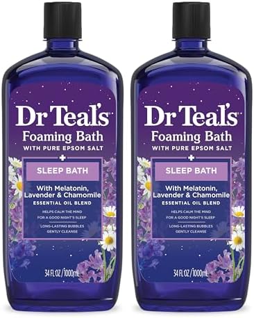 Dr Teal's Foaming Bath with Pure Epsom Salt, Sleep Blend with Melatonin, Lavender & Chamomile Essential Oils, 34 fl oz (Pack of 2)