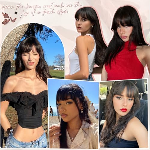 Bangs Hair Clip - Brown Black Clip in Bangs Real Human Hair, Fake Bangs Clip on Bangs for Women Fringe with Temples Wispy Bangs Hair Extensions for Daily Wear