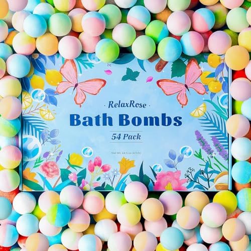 54 Pack Handmade Bath Bombs – 11 Vibrant Colors & 9 Unique Scents, Long-Lasting Fizzy Bubbles & Colorful Magic, 7-Minute Dissolve for Relaxation, Perfect for Birthdays & Summer Self-Care