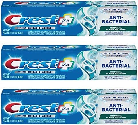 Crest Premium Plus Anti-Bacterial Toothpaste, Smooth Peppermint Flavor 7.0 oz (Pack of 3)