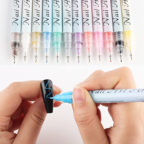 Nail Art Graffiti Pen Set 12Pcs Waterproof Painting Marker Pen Black White Drawing Gel Liners Quick Dry Dotting Pen Nails Professional Material For Manicure