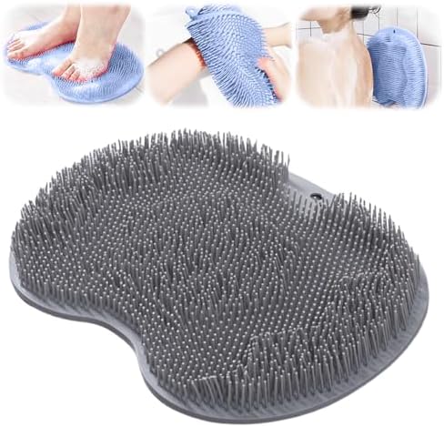 Shower Foot and Back Scrubber Mat,Body Scrubber,Wall Mounted Shower Foot Scrubber with Suction Cups,Exfoliating Silicone Massage Foot Cleaner for Shower (Dark Gray)