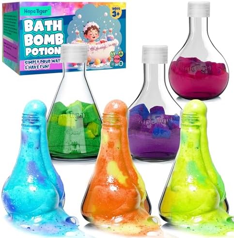 Kids Bath Bomb Potions - Fun Colorful Bubble Eruption Kits - Fizzy Color Tub Time Potion Making Experiments Kit in Flask Bottles - Magic Bubbles Foams Toys Science Gift for Boys Girls Toddlers