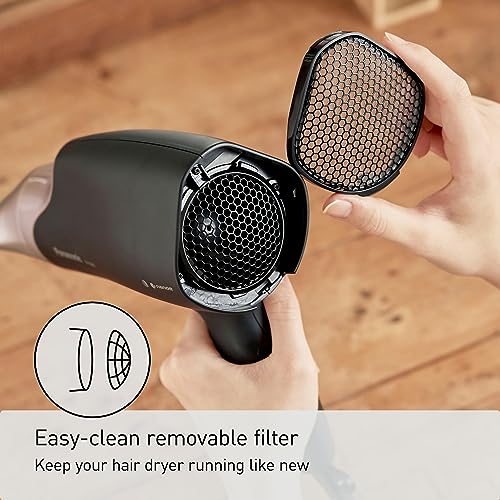 Panasonic Nanoe Salon Hair Dryer with Quick-Dry Oscillating Nozzle, Diffuser Attachment for Curly, Wavy Hair, 3-Speed Heat Setting for Easy Styling & Healthy Hair, EH-ANA6HN (Black/Pink Gold)