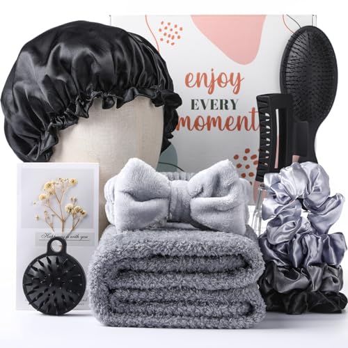 Sawysine 12 Pcs Gift Basket for Women Hair Care Spa Accessories Set Preppy Women's Birthday Mother's Day Gift Stuff(Black)