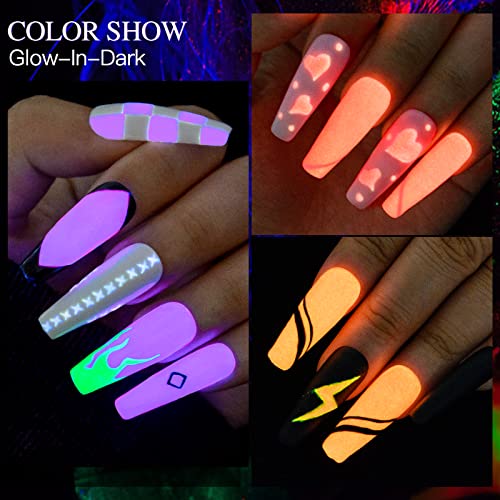 Glow in the Dark Gel Nail Polish, 6 Colors Luminous Neon Gel Polish Set Fluorescent Bright Colors Hot Pink Yellow Purple Glow Effect Soak Off UV Gel Polish for DIY Nail Art Design