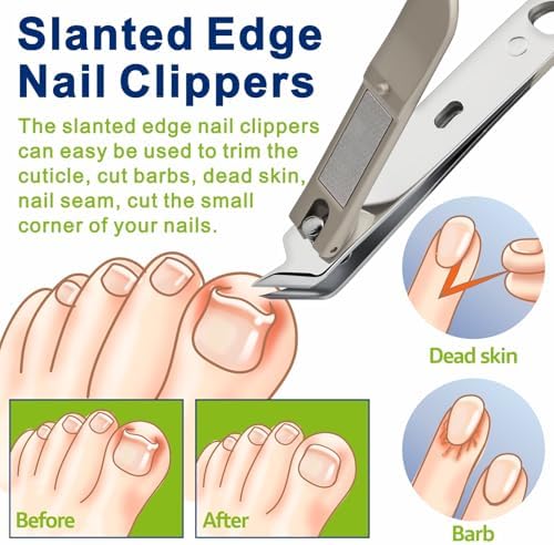 DIGNITY Nail Clippers for Men Women Seniors with Catcher and Safety Lock,Wide Jaw Opening,Thick Fingernail Toenail Clipper Set, Slanted Edge Nail Clippers,Ear Picker,Nail File,with Case,4 Pcs Set