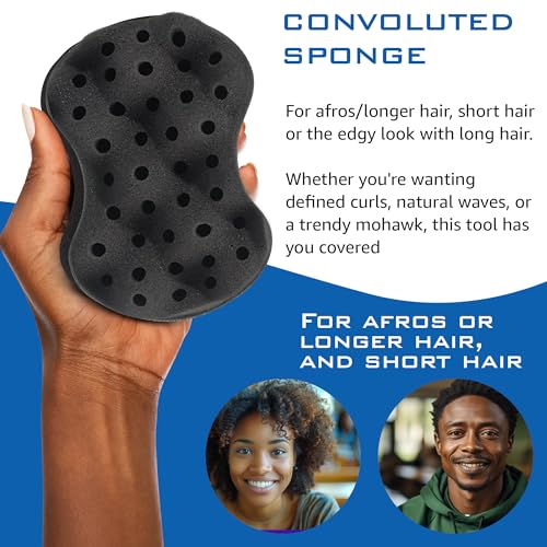 Hair Sponge for Black Men and Women, Hair Twisting Sponge, Barber Curling Care Tool, Brushes for Curling Afro Style Dreads, Curls, Coils & Twists, Curl Sponge Brush (Silver, Convoluted)
