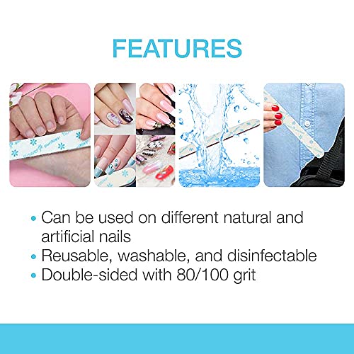 Flowery Purifiles Standard Pink Core Disinfectable Nail Files, 80/100 Grit, 20 per Pack