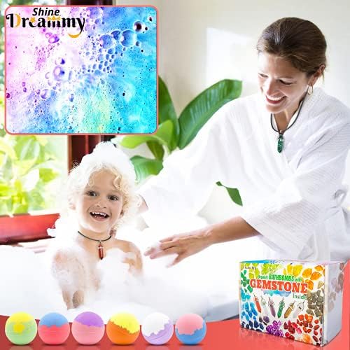 Kids Bath Bombs with Natural Jewelry Gemstone Inside for Girls with Surpris.Handmade Bubble Bath. Fizzies Spa Set with Essential Oils. Birthday Christmas Gift for Girls Boys. SET1