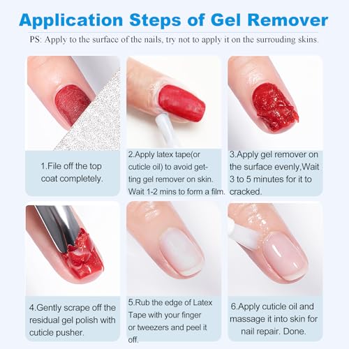 Gel Nail Polish Remover - Quick Gel Polish Remover for Nails in 3-5 Minutes, Gel Nail Remover Kit with Nail Cuticle Oil and Latex Tape, Easy Gel Remover removedor de esmalte gel