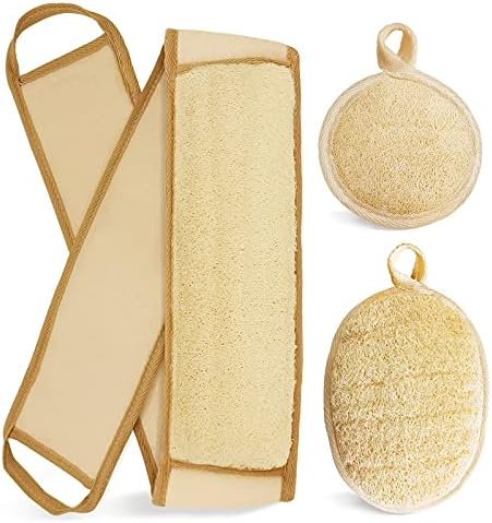 Natural Loofah Sponge Back Exfoliating Scrubber Combo Set, Seep Cleansing Skin and Facial Loofah Pad