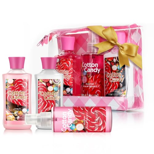 Bath and Body Gift Set - Cotton Candy Scented 3-Piece Travel Size Collection-3 Fl Oz , Shower Gel, Body Lotion, Body Mist, Compact & Lightweight, Ideal for Gifts, Travel, or Daily Skincare Routine