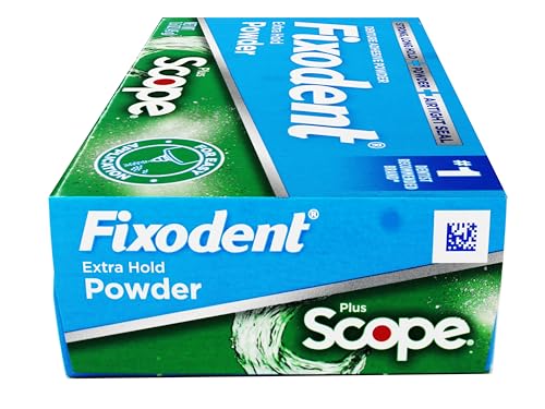 Fixodent Denture Adhesive Powder, Extra Strong, Plus Scope, Strong, Long Hold Powder, Airtight Seal, 1.6 OZ, Pack of 3