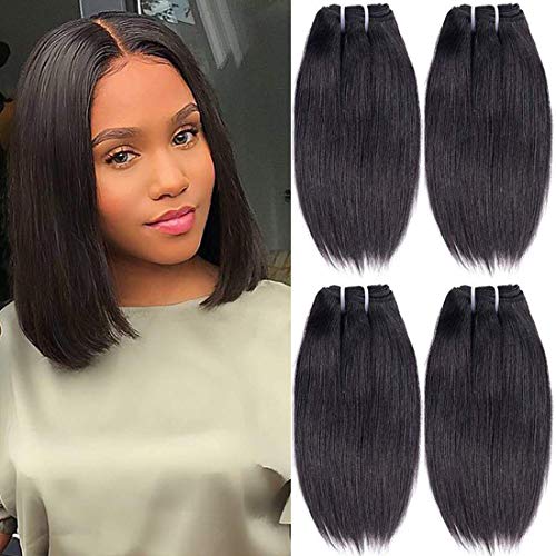 Liang Dian 10 Inch Short Human Hair Bundles Natural Color 4 Bundles 12A Brazilian Virgin Hair 100% Unprocessed Straight Human Hair(10"10"10"10")