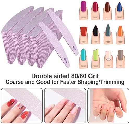 Nail Files 80/80 Grit (100 Pack), Emery Boards for Acrylic Nails and Gel Nails, Coarse Nail File 80 Grits Double Sided Emory Board Professional Nail Filers Reusable Washable Manicure Curved Gray Bulk