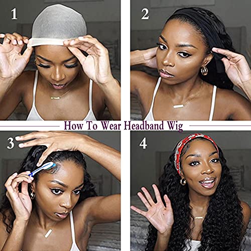 G&T Wig Headband Wigs for Black Women Wet and Wavy Headband Wig Curly Wave Synthetic Wigs Glueless Heat Resistant Long Wigs for Daily Party Use (24 inches)