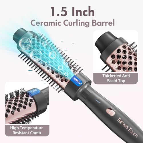Thermal Brush 1.5", Thermal Round Curling Brush with 2 Settings, Long Lasting Universal Voltage Heated Curling Iron for All Hair, Tourmaline Ceramic, Negative Ion Technology, Rose Gold